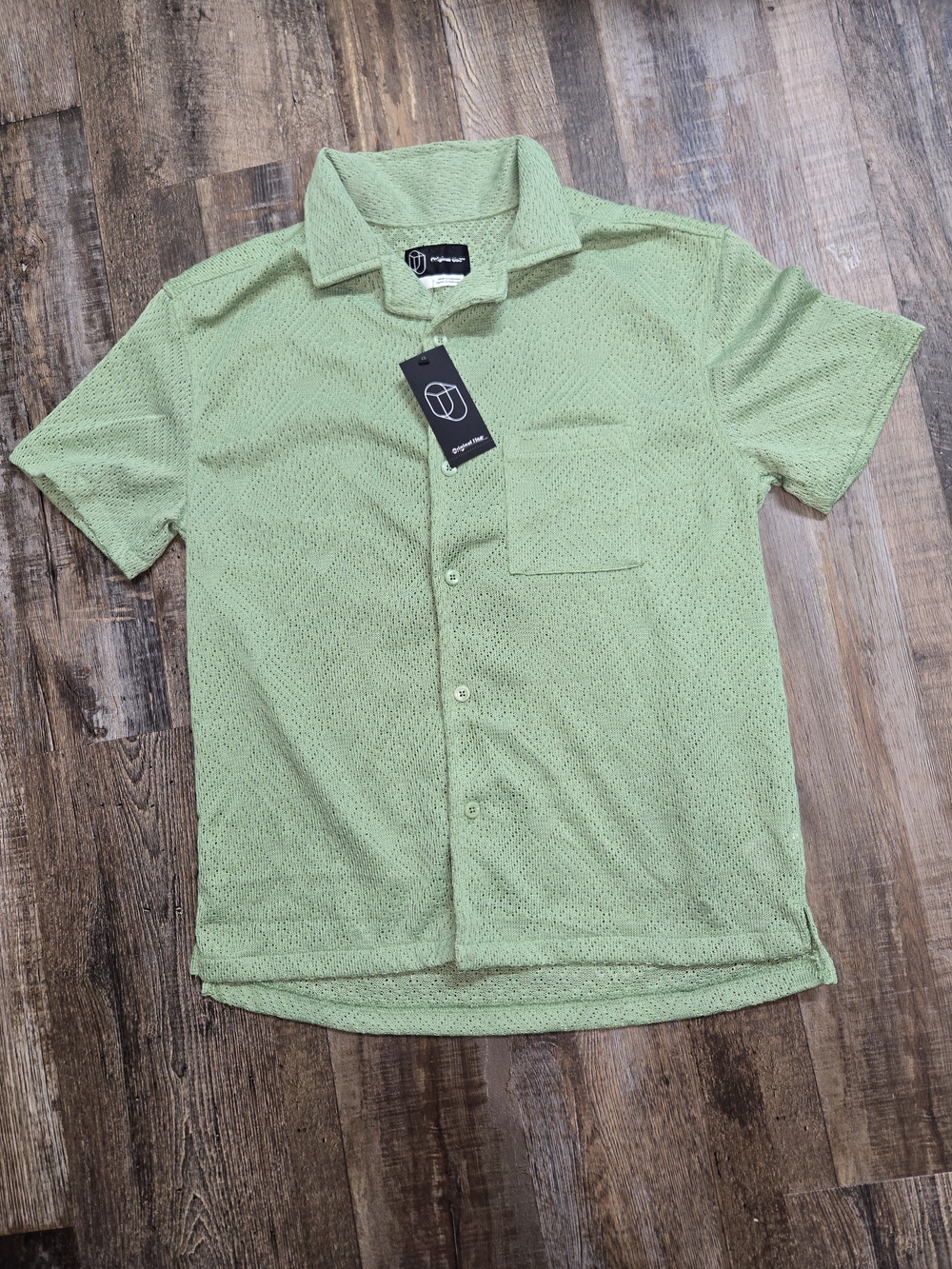 Original Use Mint Green Short-Sleeve Button-Down Camp Shirt